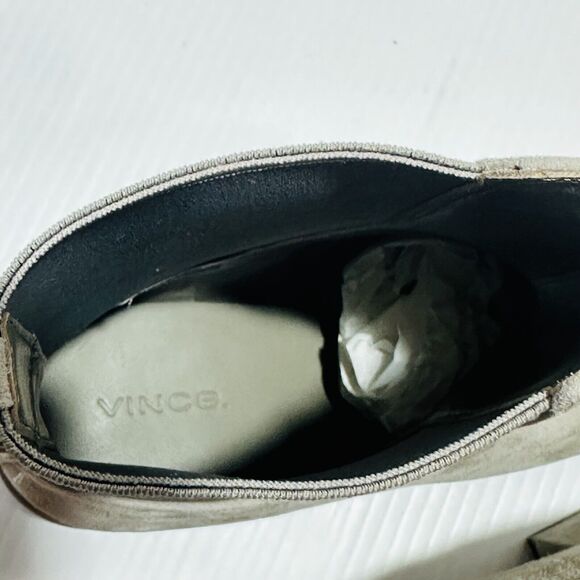 Vince Women Kimmy Heel Ankle Boots 9M Booties Hazel Stone Suede Square Toe Block - Picture 14 of 16